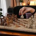 Marble Chess Set Handmade | Marble Chess Board | Coral and Dark Brown | Artistic Home Decor | Ideal Valentine's Gift