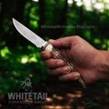 Handmade Damascus Knife Hunting knife Deer Antler/ Stag Horn Handle with Custom Sheath Camping knife Engraved Knife A perfect gift for him