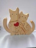 Wooden Cat Family Puzzle, Personalized Family Keepsake Gifts, Custom Cat Family Figurines, Wooden Animal Carved Puzzle, Christmas Gifts