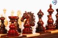 4.5" Staunton Bud Rosewood Chess pieces Set- WILD STALLION + 21" Bud Rosewood Chess Board STEPS Border  + Leatherette storage Box.