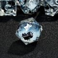 White & Black Cat Liquid Core Dice Set | Handmade Sharp Edge Resin Dice for DnD, TTRPG, RPG, Dungeons and Dragons, Xmas Gift
