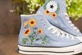 Custom Converse Chuck Taylor Embroidered /Embroidered Converse Custom Wedding Flowers/Embroidered Snake Converse/sunflower Sneakers