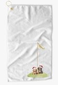 Christmas Dog Golf Towel Present, Unique Pet Lover Holiday Gift, Puppy Flag Watercolor, Sports Player Cleaning Accessory For Mom Dad Grandpa