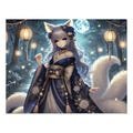 A cat girl in a kimono lit up by the moonlit night Jigsaw Puzzle with Tin