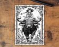 Mtg Card Sleeves: Little girl riding a bull Top Quality Sleeves, Suitable for all tcgs High Quality Gloss