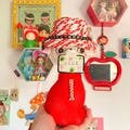 Cute vintage Red Sweater Kitty Cat With Straw Hat kitschy Big Eyes ceramic figurine from Japan