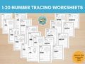 20 Number Tracing Worksheets, Traceable Numbers, Preschool Worksheets, 1-20 Printable Number Tracing, Kids Tracing, Handwriting Practice