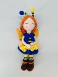 Crochet doll, handmade, blue and orange outfit, shower gift, birthday gift