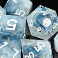 Frosted Shards | Handmade Dice Set DnD Handpainted Dice Blue Dice White Dice 7 Piece Set Resin Dice Gift
