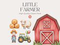 Watercolor little Farmer Clipart Set: Animals, Tractor, Barn (Commercial Use, Digital Download PNGs)