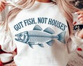 Gut Fish Not Houses PNG Vintage Fishing Skeleton, Funny Fisherman Quote, Angler Shirt Sublimation, Outdoors Humor, Humorous Ocean Lover Gift