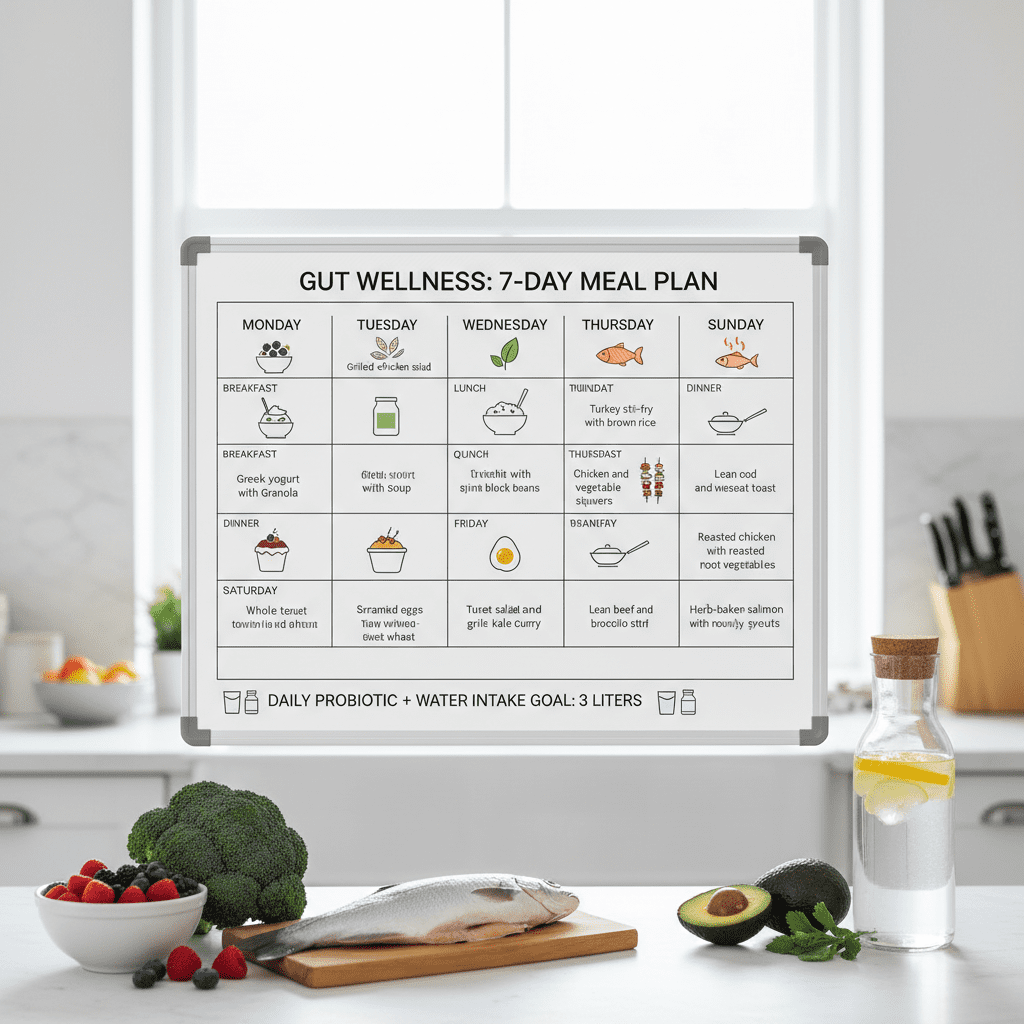 Visual chart of a 7-day calendar with meal icons